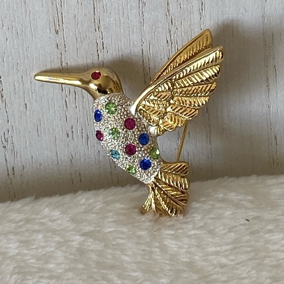 FUN vintage PREMIER DESIGNS multicolor gemstone HUMMINGBIRD BROOCH - Picture 2 of 10
